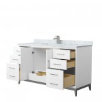 Amici 60 Inch Bathroom Vanity, Carrara Marble Countertop, Brushed Nickel Trim