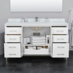 Amici 60 Inch Bathroom Vanity, Carrara Marble Countertop, Brushed Nickel Trim