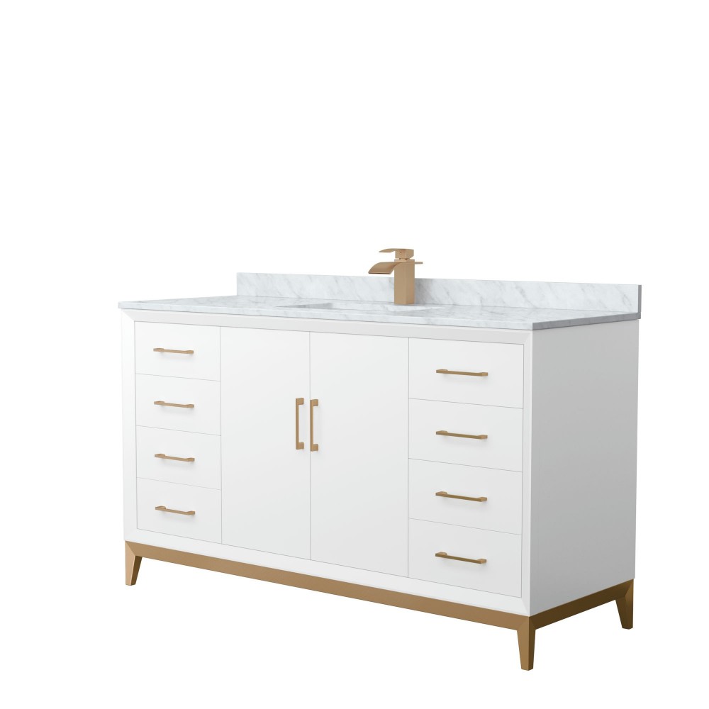 Amici 60 Inch Single Bathroom Vanity, Carrara Marble Countertop, Bronze Trim