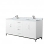 Amici 72 Inch Bathroom Vanity, Carrara Marble Countertop, Brushed Nickel Trim