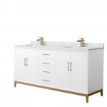 Amici 72 Inch Double Bathroom Vanity, Carrara Marble Countertop, Bronze Trim