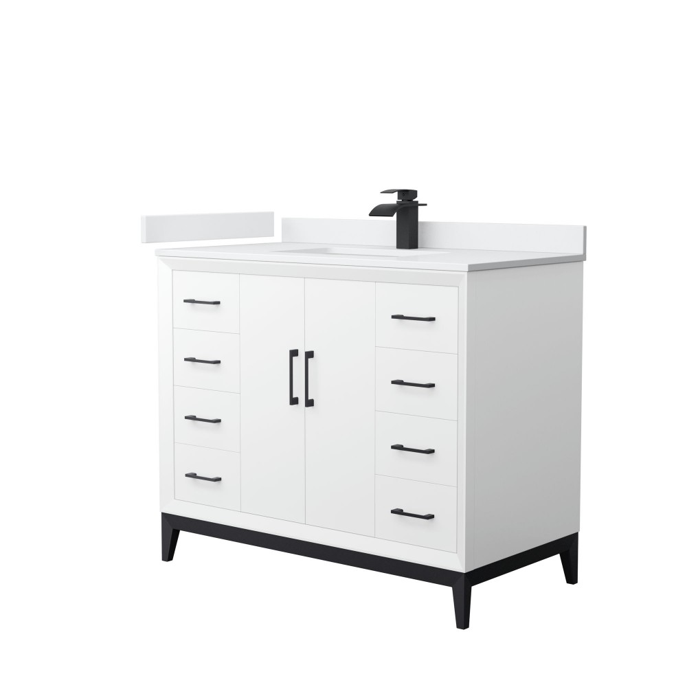 Amici 42 Inch Single Bathroom Vanity, Cultured Marble Countertop, Black Trim