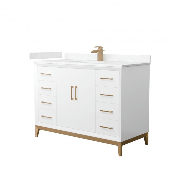 Amici 48 Inch Bathroom Vanity, Carrara Cultured Marble Countertop, Bronze Trim