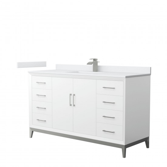 Amici 60 Inch Bathroom Vanity, Cultured Marble Countertop, Brushed Nickel Trim