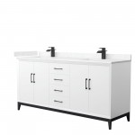 Amici 72 Inch Bathroom Vanity, Carrara Cultured Marble Countertop, Black Trim