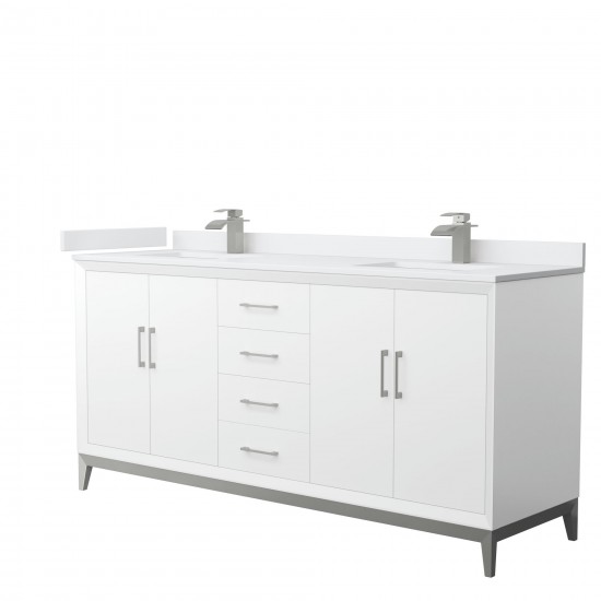 Amici 72 Inch Bathroom Vanity, Cultured Marble Countertop, Brushed Nickel Trim