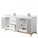 Amici 72 Inch Double Bathroom Vanity, Cultured Marble Countertop, Bronze Trim