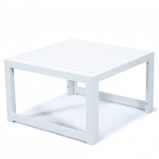 LeisureMod Chelsea Patio Coffee Table With White Aluminum, White