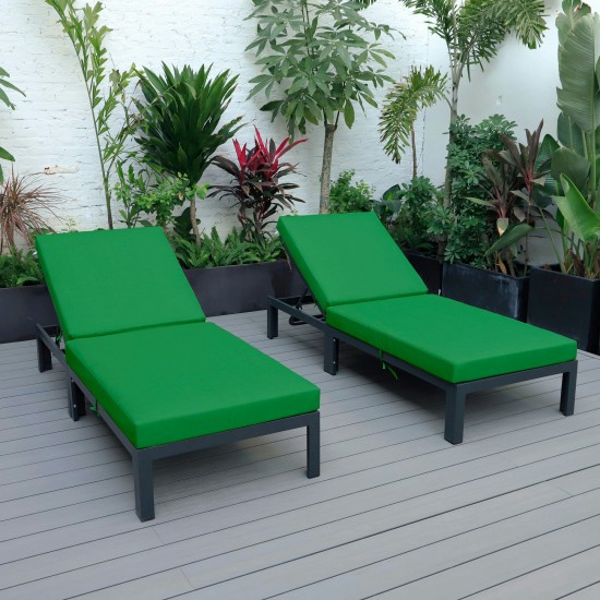 LeisureMod Chelsea Chaise Lounge Chair With Cushions Set of 2, Green