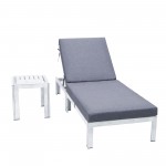 LeisureMod Chelsea Grey Chaise Lounge Chair With Side Table & Cushions, Blue