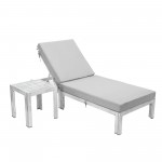 LeisureMod Chelsea Grey Chaise Lounge Chair With Table & Cushions, Light Grey