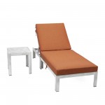 LeisureMod Chelsea Grey Chaise Lounge Chair With Side Table & Cushions, Orange