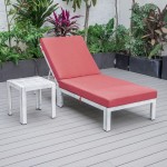 LeisureMod Chelsea Grey Chaise Lounge Chair With Side Table & Cushions, Red