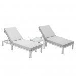 LeisureMod Chelsea Grey Chaise Lounge Chair Set of 2, Table, Cushions Light Grey
