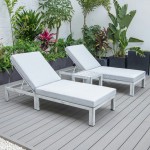 LeisureMod Chelsea Grey Chaise Lounge Chair Set of 2, Table, Cushions Light Grey