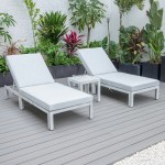 LeisureMod Chelsea Grey Chaise Lounge Chair Set of 2, Table, Cushions Light Grey