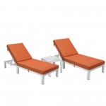 LeisureMod Chelsea Grey Chaise Lounge Chair Set of 2, Table, Cushions, Orange