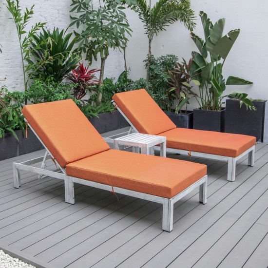 LeisureMod Chelsea Grey Chaise Lounge Chair Set of 2, Table, Cushions, Orange