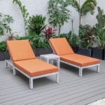 LeisureMod Chelsea Grey Chaise Lounge Chair Set of 2, Table, Cushions, Orange