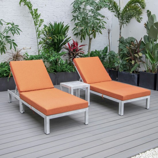 LeisureMod Chelsea Grey Chaise Lounge Chair Set of 2, Table, Cushions, Orange