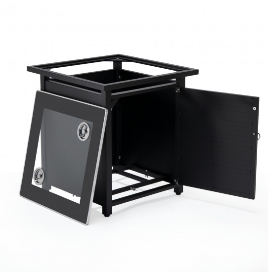 LeisureMod Walbrooke Black Patio Conversation, Slats Design Fire Pit, Charcoal