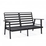 LeisureMod Walbrooke Black Patio Conversation, Slats Design Fire Pit, Navy Blue