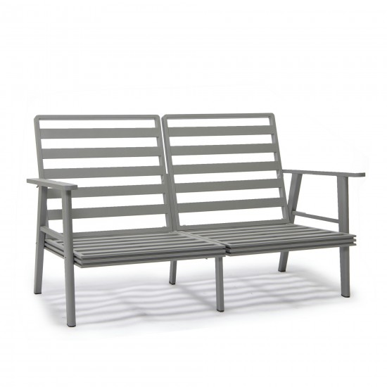 LeisureMod Walbrooke Grey Patio Conversation, Slats Design Fire Pit, Charcoal