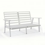 LeisureMod Walbrooke White Patio Conversation, Fire Pit With Slats Design, Beige