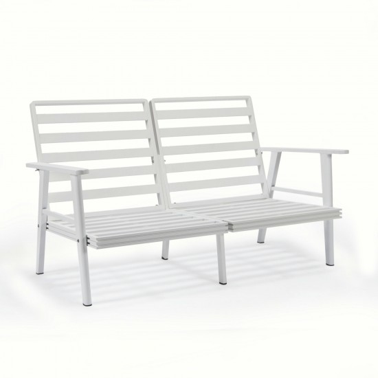 LeisureMod Walbrooke White Patio Conversation, Slats Design Fire Pit, Charcoal