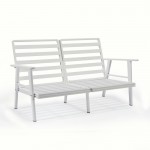 LeisureMod Walbrooke White Patio Conversation, Fire Pit With Slats Design, Red