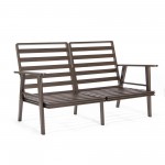 LeisureMod Walbrooke Brown Patio Conversation, Slats Design Fire Pit, Charcoal