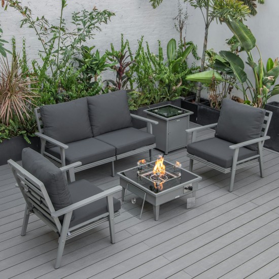 LeisureMod Walbrooke Grey Patio ConversationFire Pit & Tank Holder, Charcoal