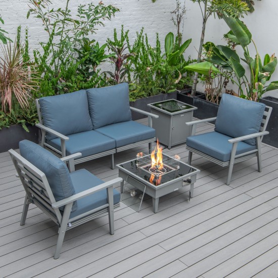 LeisureMod Walbrooke Grey Patio ConversationFire Pit & Tank Holder, Navy Blue