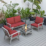 LeisureMod Walbrooke Grey Patio ConversationFire Pit & Tank Holder, Red