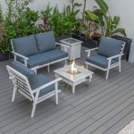 LeisureMod Walbrooke White Patio ConversationFire Pit & Tank Holder, Navy Blue