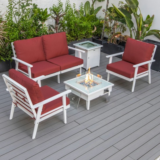 LeisureMod Walbrooke White Patio ConversationFire Pit & Tank Holder, Red