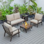LeisureMod Walbrooke Brown Patio ConversationFire Pit & Tank Holder, Beige