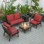 LeisureMod Walbrooke Brown Patio ConversationFire Pit & Tank Holder, Red