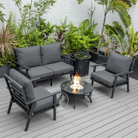 LeisureMod Walbrooke Black Patio Conversation Fire Pit With Slats Design