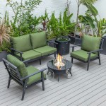 LeisureMod Walbrooke Black Patio Conversation Fire Pit With Slats Design, Green