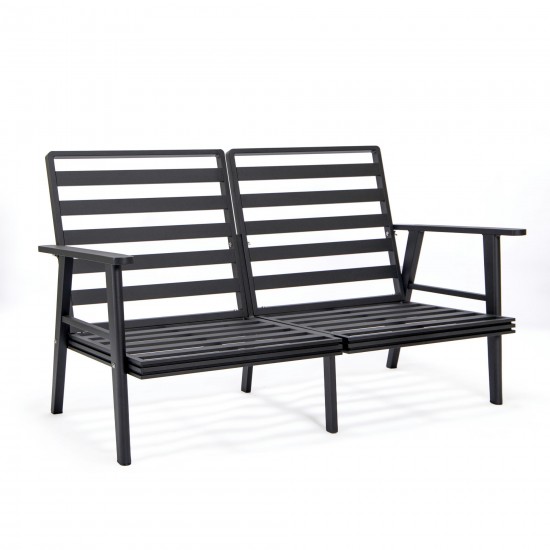 LeisureMod Walbrooke Black Patio Conversation Fire Pit With Slats Design, Green