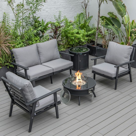 LeisureMod Walbrooke Black Patio Conversation Fire Pit With Slats Design, Grey