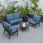 LeisureMod Walbrooke Black Patio Conversation Fire Pit With Slats Design, Blue