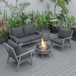 LeisureMod Walbrooke Grey Patio Conversation Slats Design Fire Pit, Charcoal