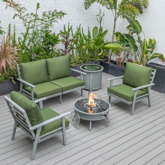 LeisureMod Walbrooke Grey Patio Conversation Fire Pit With Slats Design, Green