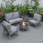 LeisureMod Walbrooke Grey Patio Conversation Fire Pit With Slats Design, Grey