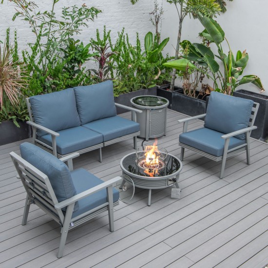 LeisureMod Walbrooke Grey Patio Conversation Fire Pit With Slats Design, Blue