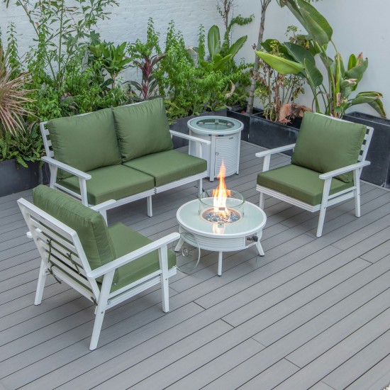 LeisureMod Walbrooke White Patio Conversation Fire Pit With Slats Design, Green