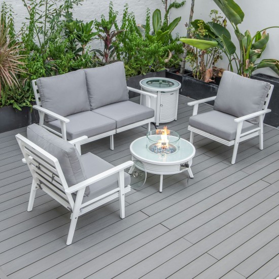 LeisureMod Walbrooke White Patio Conversation Fire Pit With Slats Design, Grey