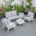 LeisureMod Walbrooke White Patio Conversation Slats Design Fire Pit, Light Grey